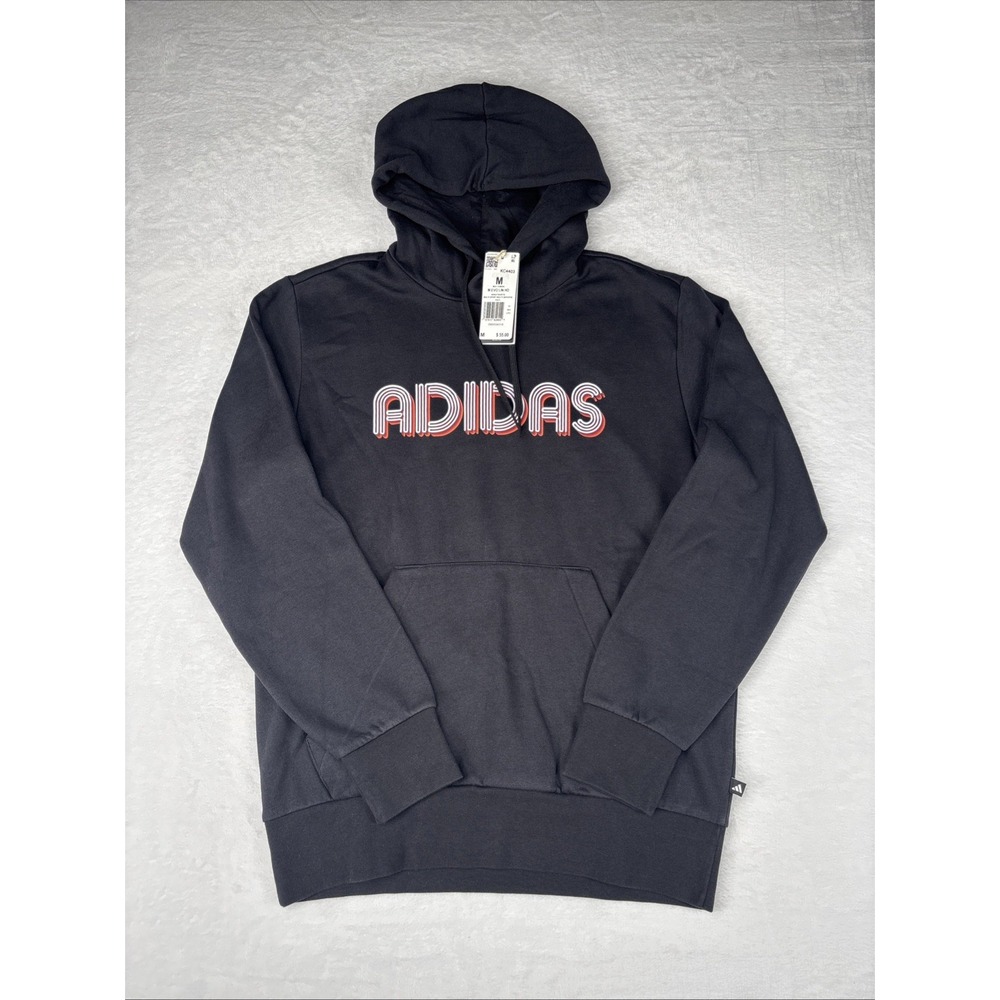 Adidas EVO LIN HD Hoodie Mens M Black Graphic Logo Long Sleeve Pullover KC4403